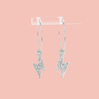 Mini Silver Glitter Lightning Bolt Hoop Earrings
