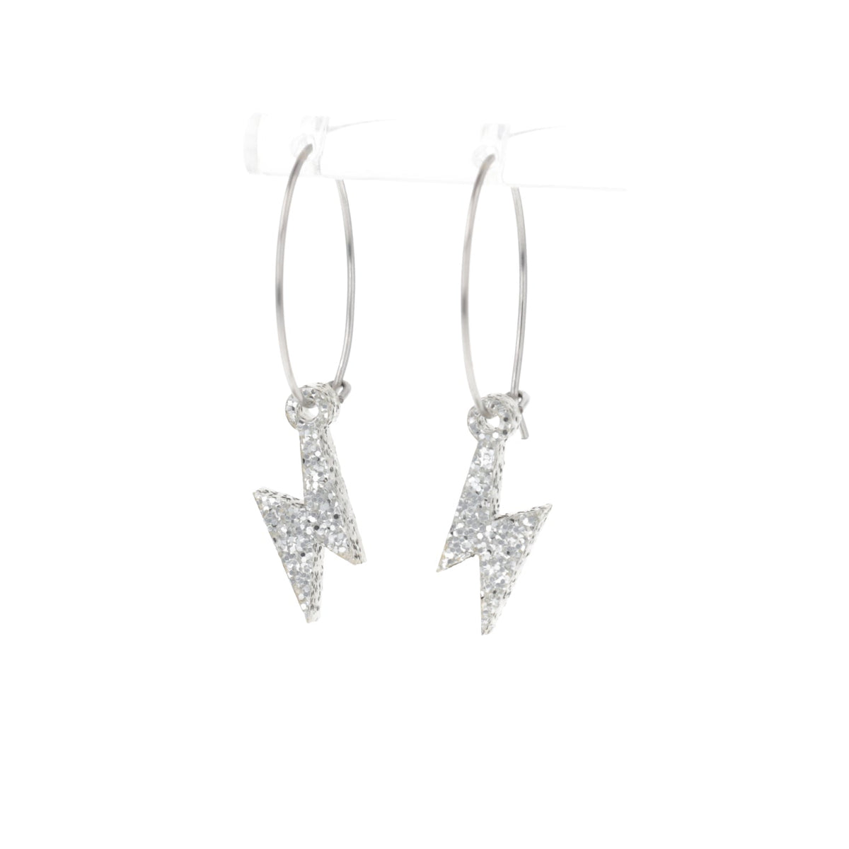 Mini Silver Glitter Lightning Bolt Hoop Earrings