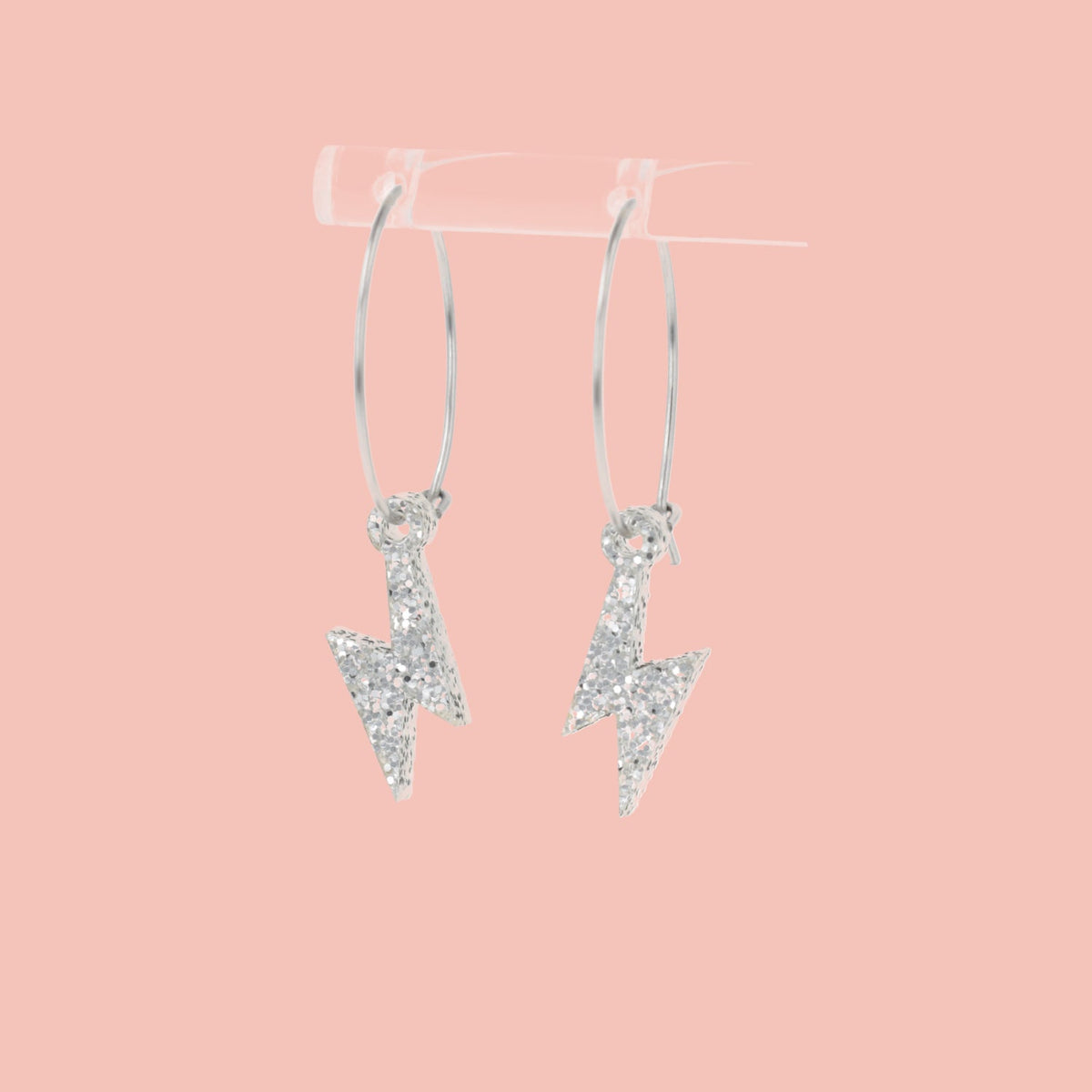 Mini Silver Glitter Lightning Bolt Hoop Earrings
