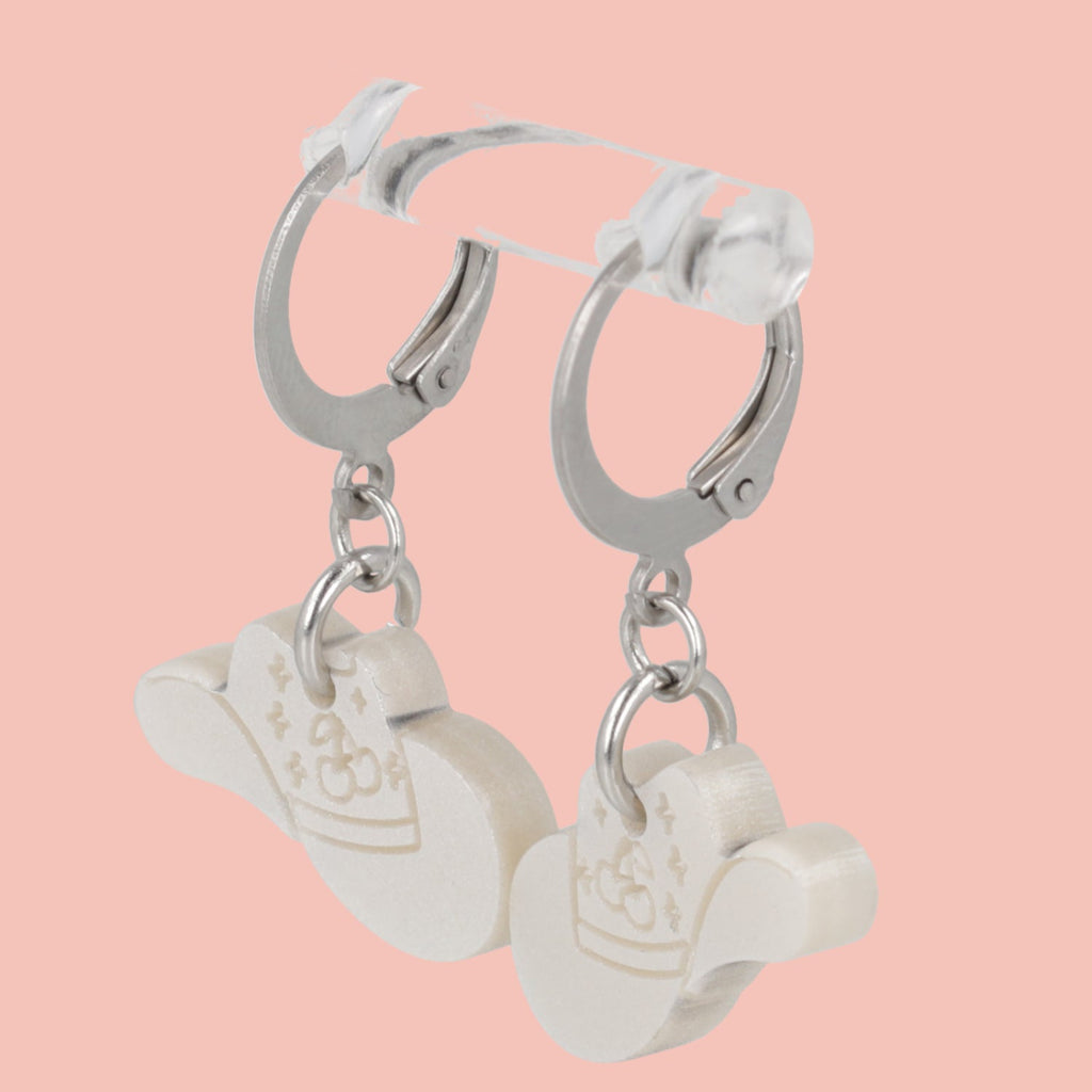 Mini White Cowboy Hat Huggie Hoop Earrings