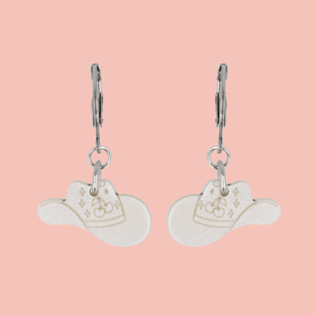 Mini White Cowboy Hat Huggie Hoop Earrings